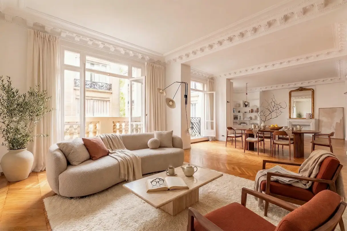 Triple réception Avenue Niel après direction artistique Yasei — Quiet Luxury organique