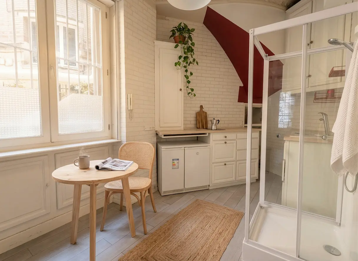 Studio 13 m² après direction artistique Yasei — Bohème Urbain Optimisé